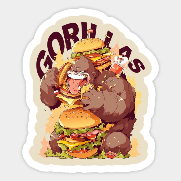 GORILLAS EAT CHEESE BURGER Sticker by Graphic Glam